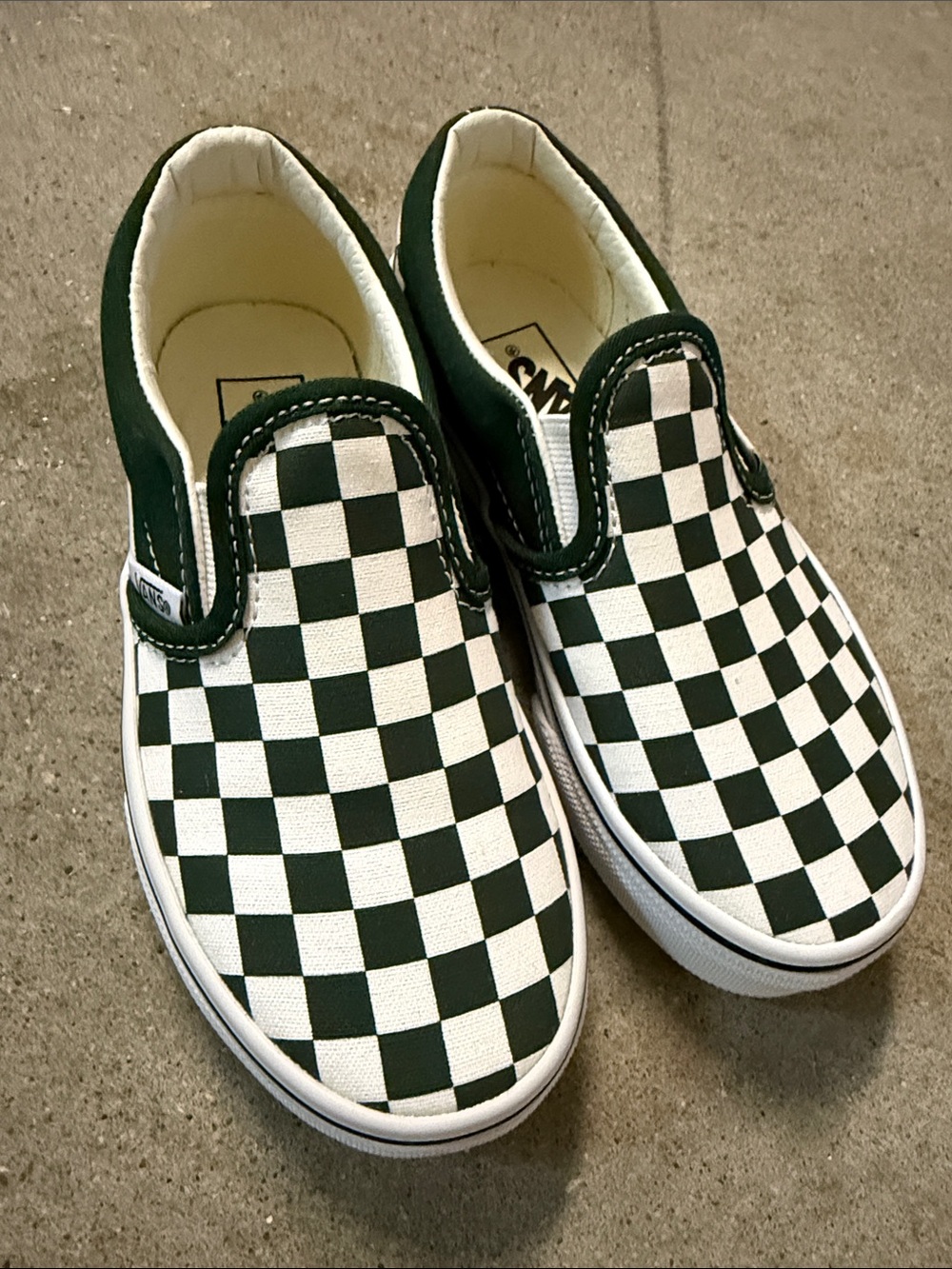Vans Kids Checkerboard Slip-On Sneakers - Dark Green and White